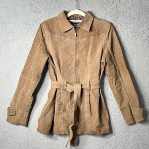 Marcelle Renee Leather Suede‎ Jacket Womens M Brown Long Sleeve Full Zip READ